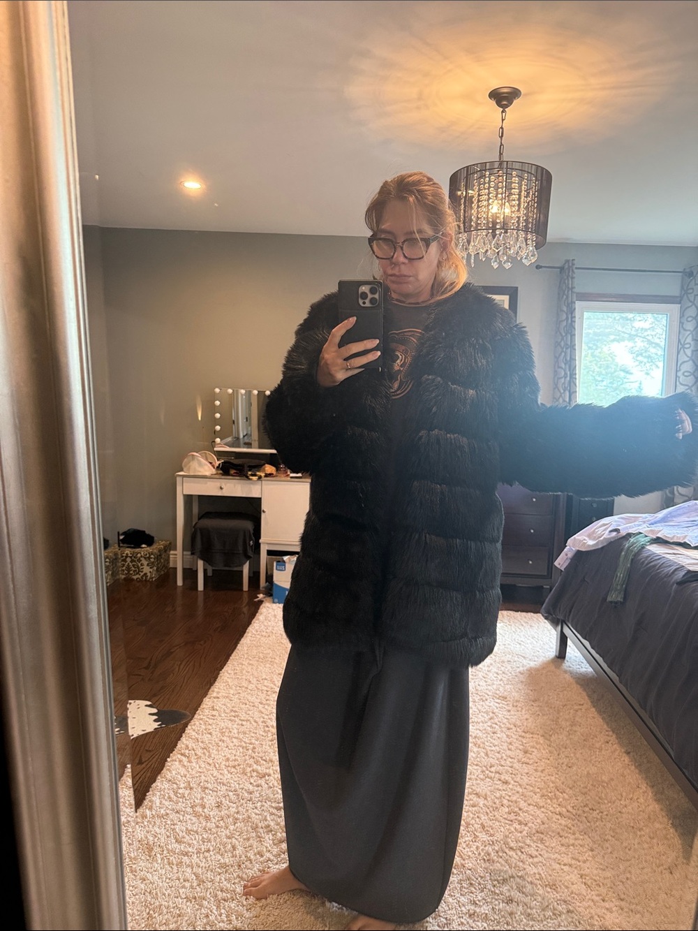 PrettyLittleThing Black Faux Fur Teddy Jacket size 14 unisex